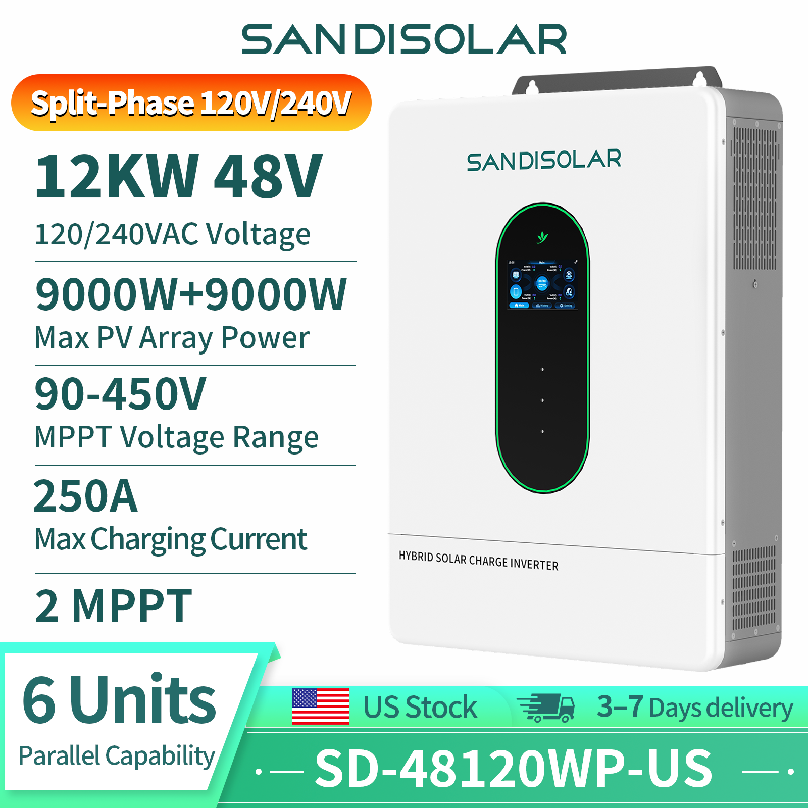 SANDISOLAR 12KW 48V Split-Phas - Drone Solar Charger บทวิจารณ์และราคา